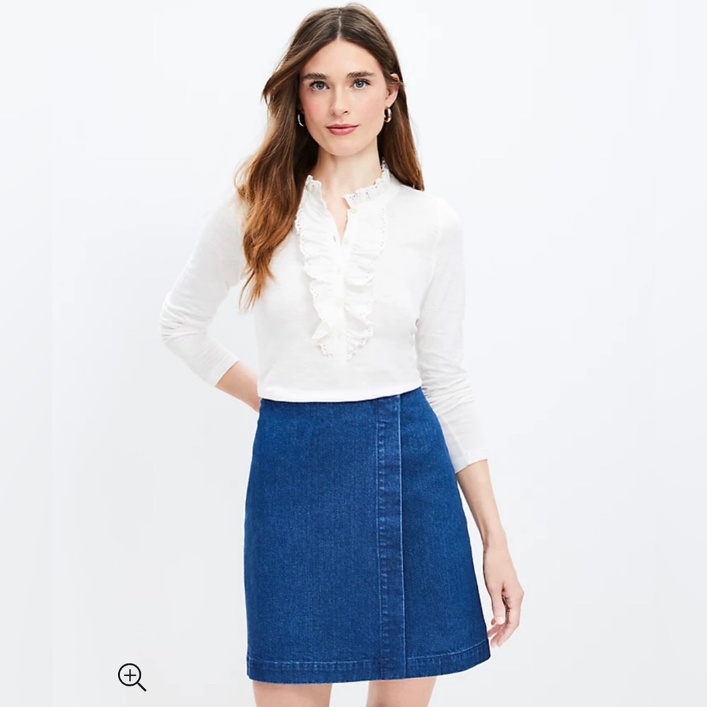 LOFT NWT Eyelet Ruffle Henley‎ Top - Ivory